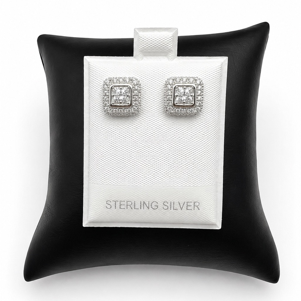 925 Sterling Silver Square Halo Stud Earrings 0.70CTW MOISSANITE